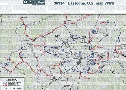 36314 Base Mapa norteamericano de Bastogne, WWII, en papel adhesivo