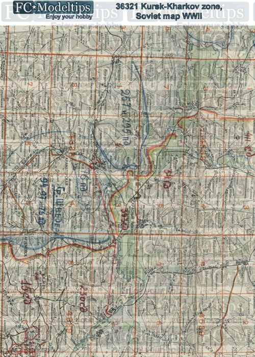 36321 Base Mapa sovitico del rea de Jarkov y Kursk, WWII, en papel adhesivo