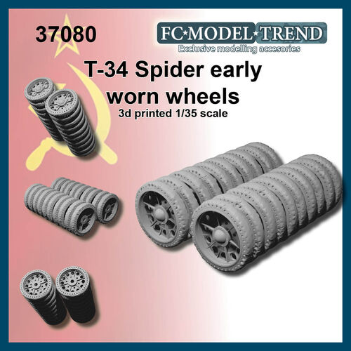 37080 T-34 Early spider worn wheels. 1/35 scale.