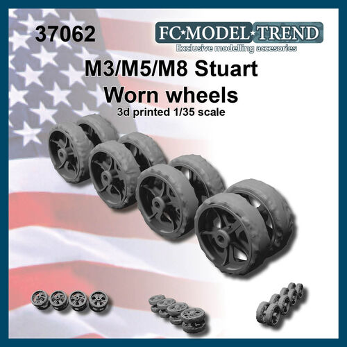 37062 M3/5/8 Stuart worn wheels, 1/35 scale.