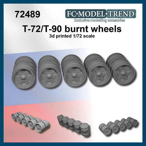 72489 T72 /T90 burnt wheels, 1/72 scale.