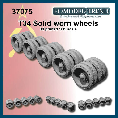 37075 T-34 Solid worn wheels, 1/35 scale.