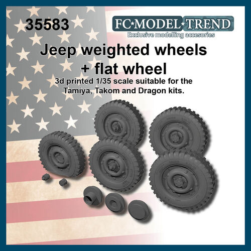 35583 Jeep, weighted wheels + flat wheel, 1/35 scale