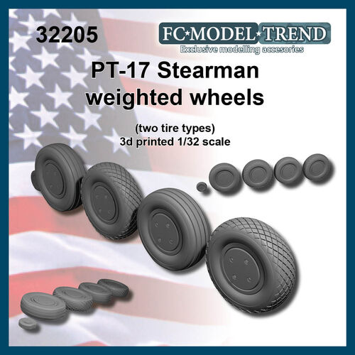 32205 PT-17 Stearman weighted wheels, 1/32 scale.