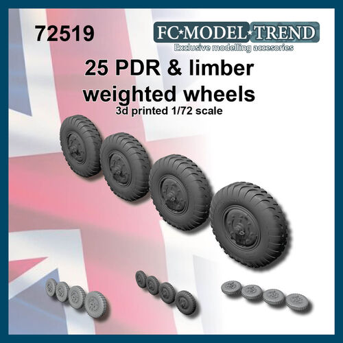 72519 25 PDR gun & limber weighted wheels, 1/72 scale.