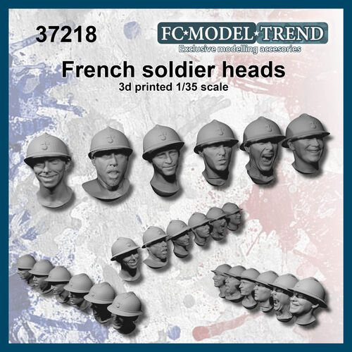 37218 French soldiers heads WWII, 1/35 scale.