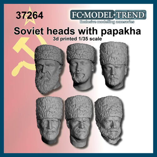 37264 Soviet soldier heads with papakha hat, 1/35 scale.
