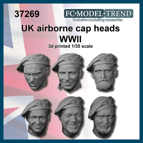37269 UK airborne cap heads WWII, 1/35 scale.
