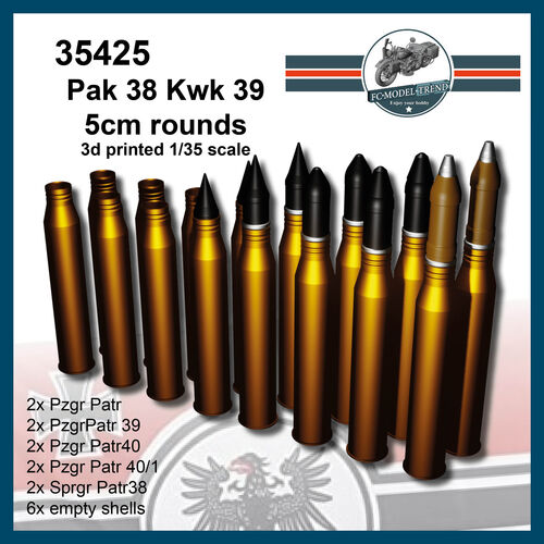 35425 Kwk 39, 5cm rounds for Panzer III, Puma, etc. 1/35 scale.