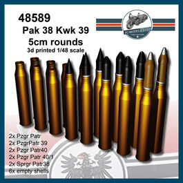 48589 Kwk 39 5cm rounds for Panzer III, Puma, etc. 1/48 scale.