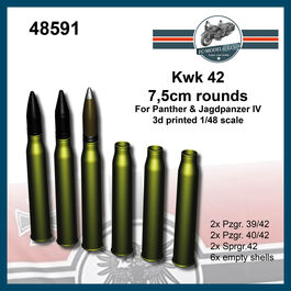 48591 Kwk 42, 7,5cm rounds for Panther & Jagdpanzer IV, 1/48 scale.