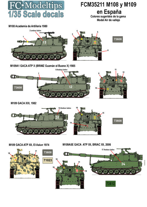 35211, M108 and m109 in Spain, 1/35 decals