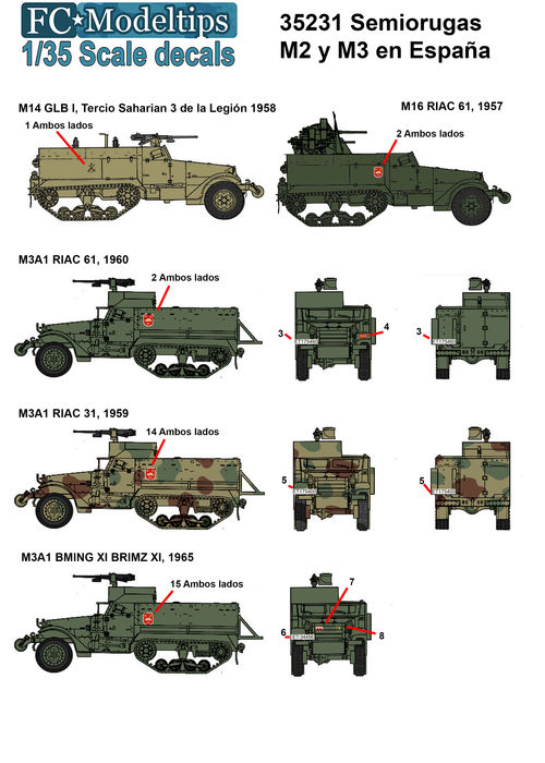 35231 M2 and M3 halftrack sin Spain, 1/35 scale decals